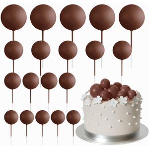 ASTARON 20 Pcs Ball Cake Topper Decorations Mini Balloons Cake Topper Sticks Brown Balls Cake Picks Cake Topper Balls Cake Decorations for Wedding Birthday Cake Decorations