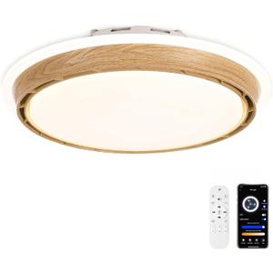 bodkar Upgrade 20 Inch Bladeless Ceiling Fan with Light | Low Profile Flush Mount Ceiling Fan with APP & Remote Control, Dimmable LED Fan Light for Bedroom (wooden)