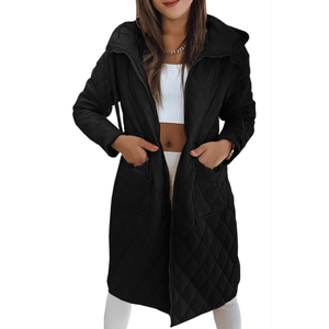 Imily Bela Womens Long Quilted Jackets Zip Up Hooded Drawstring Waist Coats with Pockets, Medium