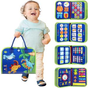 Toddler Busy Board - Montessori Toys for 1-3 Year Old Boy Birthday Gift, Educational Learning Sensory Busy Book for Two Year Old Boys, Kids Ages 2-4 Activities Toy for Airplane Car Travel (Blue)