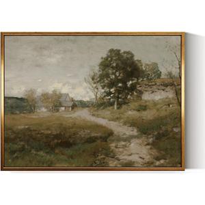InSimSea Golden Framed Vintage Canvas Wall Art Arkville Landscape Rustic Country Road Home Decor 12x16in, Outskirts Classical Painting Prints for Livingroom Bedroom Wall Decor Nature Gallery Art (16L" x 12W")