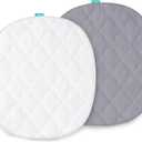 Bassinet Mattress Pad Cover Waterproof, Fits 21*24 Graco Pack 'n-Play Dome LX Bassinet Mattress, Ultra Soft Breathable, White and Grey