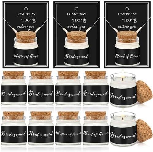 MTLEE 8 Pcs Bridesmaid Proposal Gifts Soy Wax Scented Maid of Honor Candles with I Can't Say I Do Card Stickers Matron of Honor Wedding Candle Gift Bridal Proposal Invited Favor for Wedding(Black)