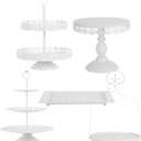ZUMELER 5Pcs White Cake Stands Set Metal Cupcake Holder Cookies Dessert Display Plate Serving Tower Tray Platter with Handl for Baby Shower Wedding Birthday Party Celebration