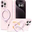Compatible with iPhone 15 Pro Max Case 6.7'' with 360 Spin Magnetic Ring Stand[Compatible with Mag-Safe] Soft Liquid Silicone 15 Pro Max Case for Men Women,Pink