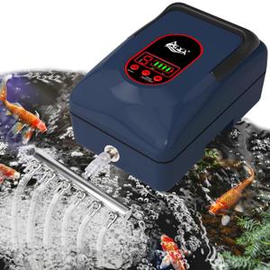 AQQA Aquarium Air Pump,AC/DC Battery Air Pump for Pond Fish Tank,9 Gear Adjustable Air Volume,IPX6 Waterproof Rechargeable Bubbler Aerator for Outdoor Fishing Breed Aquatics (20W) (20W 380GPH Up to 1500 Gal)