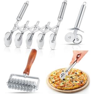 Gisafai 3 Pcs Pastry Cutter Set 5 Wheel Adjustable Pizza Slicer Stainless Lattice Roller Slicer Dual Ravioli Dough Cutter for Christmas Kitchen Pizza Noodle Pasta Maker