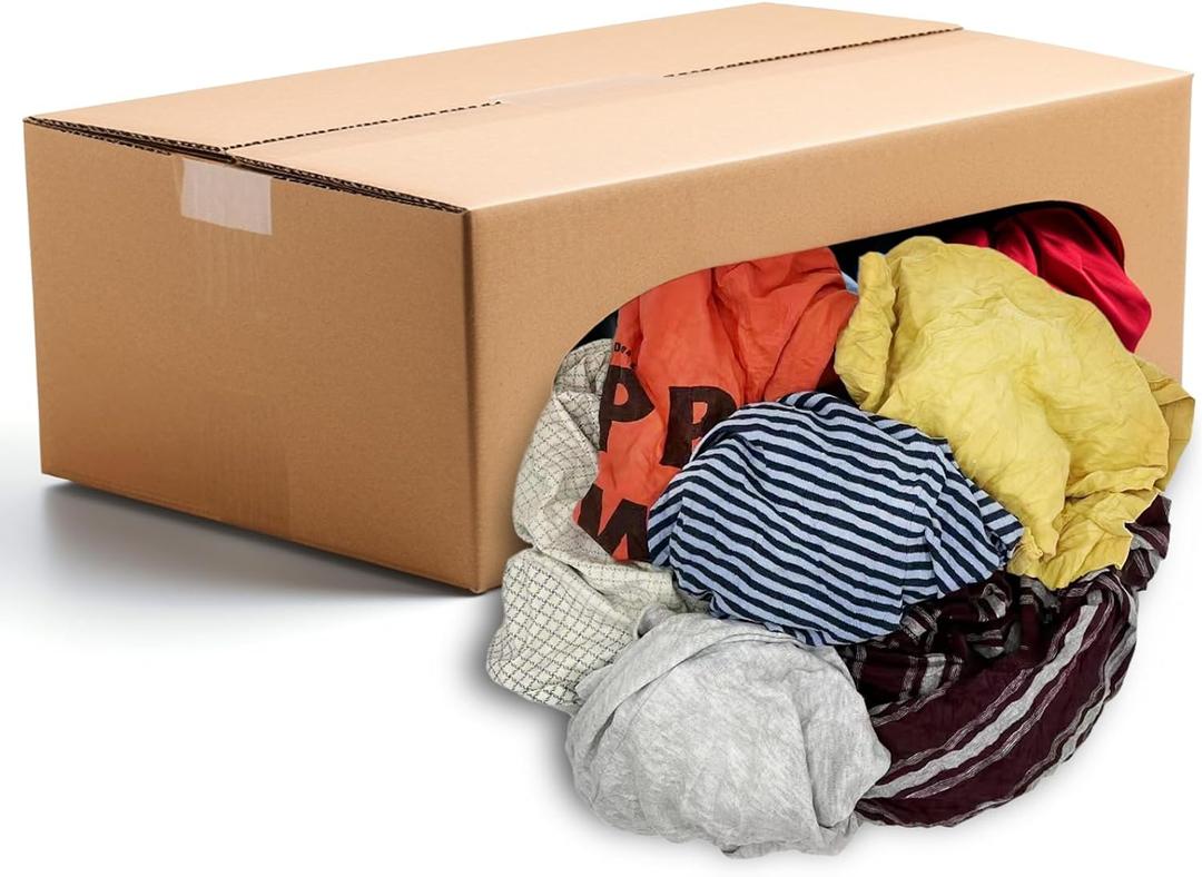 Tomorotec Recycled Multipurpose Industrial Wiping Cloths (50 lbs) Assorted Colors, Eco-Friendly Colored T-Shirt/Knit Cleaning Rags for Grease, Oil Removal & More