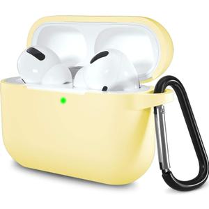 Lerobo Compatible with AirPod Pro 2 Case,Shockproof Silicone Protective Case Skin Cover for Airpods Pro Charging Case with Carabiner Front LED Visible,Cream Yellow