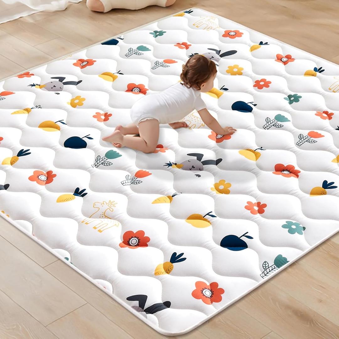 VIVIDVIBEBEARPAS Odorless Premium Foam Baby Play Mat, Soft Microfiber Fabric- Comfortable and Hypoallergenic, Non-Slip Cushioned Floor Playpen mat for Infants,Babies,Toddlers (50"L x 50"W x 0.8"Th)