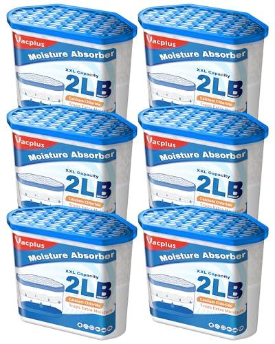 Vacplus Moisture Absorber Buckets – Large Capacity Dehumidifier and Humidity Absorber for Closet, Basement, Bathroom, RV, and Storage Areas, Unscented, 2 lbs, 6 Pack