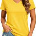TACVASEN Women's V-Neck T Shirts Short Sleeve UPF 50+ Sun Protection Performance Quick Dry Athletic Workout Tee Tops (Yellow, XL)