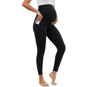 SEVEGO Tall Women's 32Inseam Maternity Leggings Over The Belly Pregnancy Yoga Pants Workout Active Wear (Medium, Black)