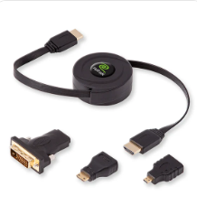 ReTrak RETRACTABLE UNIVERSAL HDMI CABLE KIT WITH 3 ADAPTER TIPS