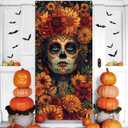 2 x Dia De Los Muertos Door Cover Day of The Dead Porch Sign Banner Gothic Halloween Sugar Skull Marigold Flowers Decorations and Supplies for Home