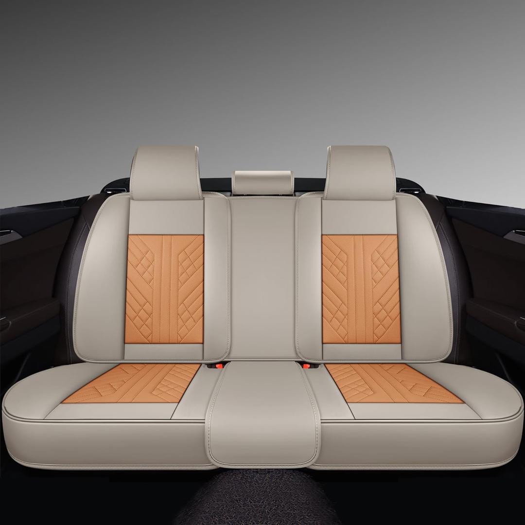 GXT Bench Seat Cover, Premium Faux Leather Bench Seat Covers for Trucks - Universal Fit for Most Sedans SUV Pick-up Truck, Durable for Long Lasting Protection(Khaki and Orange)