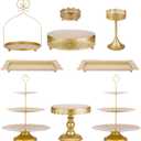 ZUMELER 9Pcs Metal Cake Stands Round Cake Stands Candy Fruite Display Plate Cupcake Serving Tower for Wedding Brithday Party Celebration Home Decoration, Gold