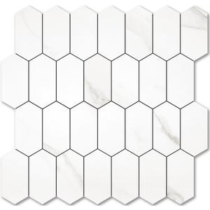 Vamos Tile Long Hexagon Peel and Stick Backsplash Tile - 10 Sheets Stick on Backsplash for Kitchen and Bathroom 12.4 x 12 Inch White Marble Look PVC Self Adhesive Mosaic Wall Tiles