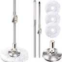 Replaceable Handle for Rotating mop, 360 Rotation Adjustment,Wet Dusting Mop, Includes 3 Microfiber Mop Replacement Heads, Suitable for Floors, Walls, Outdoor Areas, and Various Home Scenarios