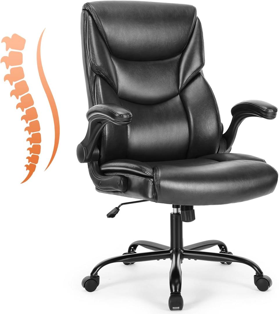Sweetcrispy Computer Gaming Chair, Ergonomic High Back Heavy Duty Task Desk Office Chairs with Wheels, Flip-up Arms, Adjustable Height, PU Leather,Inky, 20" L x 21.85" W x 44.48" H