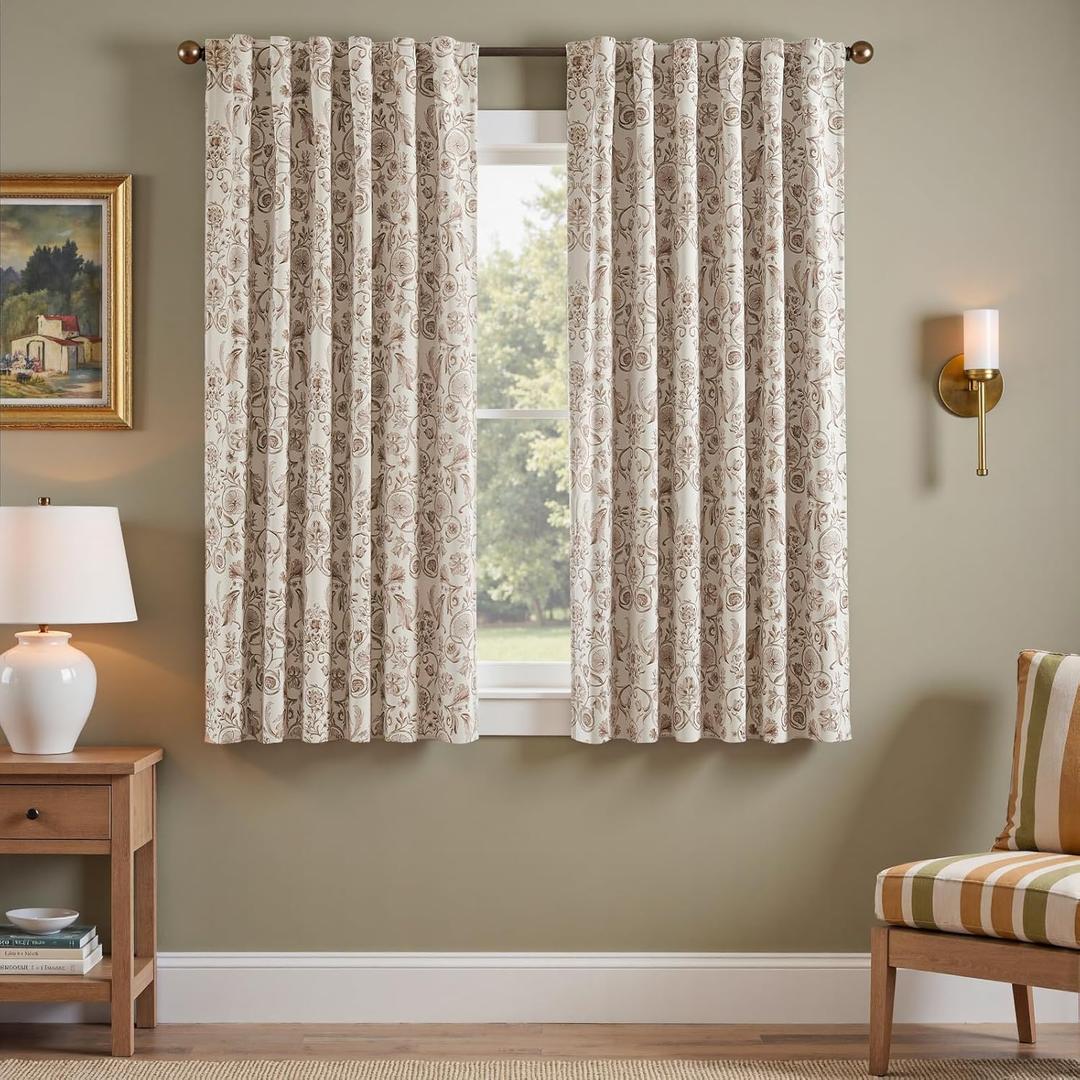 jinchan Floral Blackout Curtains for Bedroom Living Room 63 Inches Length Farmhouse Curtains Room Darkening Vintage Short Drapes Traditional Rod Pocket Window Treatment 2 Panels Set Taupe on Beige