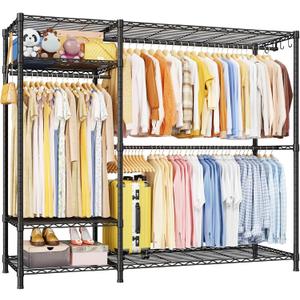 Ulif F7 Plus Garment Rack, Heavy Duty Clothes Rack, Clothing Racks for Hanging Clothes, 6-Tiers Freestanding Portable Closet Storage Rack 68'' W 14.6'' D 76.6'' H, Max Load 850 Lbs, Black