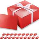 PACKHOME 20 Red Gift Boxes 8x8x4 Inches, Christmas Gift Boxes, Paper Gift Boxes with Lids for Gifts, Crafting, Cupcake Boxes, with Greeting Cards and Satin Ribbons Glossy with Grass Texture
