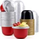 Hacaroa 100 Pcs Aluminum Foil Baking Cups with Dome Lids, 6 Oz Disposable Cupcake Liners Ramekins, Reusable Mini Muffin Case Dessert Containers for Wedding, Birthday, Party, 2 Colors