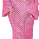 ANRABESS Women Swimsuit Swim Crochet Cover Up Knit Bathing Suit Swimwear 2026 Summer Bodycon Beach Dress Vacation Clothes (Small, Rose)