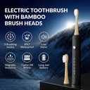 Bamboo Electric Toothbrush for Adults, Electric Toothbrush with 4 Bamboo Heads, Soft Castor Oil Bristles, 5 Modes, Smart Timer, Sonic Technology, IPX7 Waterproof, 70-Day Battery Life-Black