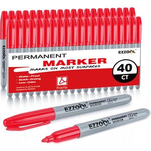 Red Permanent Markers Bulk, 40 Packs Fine Tip Permanent Markers, Waterproof Markers, Premium Smear Proof Pens, Quick Drying, Office Supplies for School, Office, Home