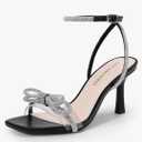 DREAM PAIRS Women's Double Bowknots Heels Open Square Toe Ankle Strap Crystal Rhinestone Dress Sandals for Party Wedding, Size 8
