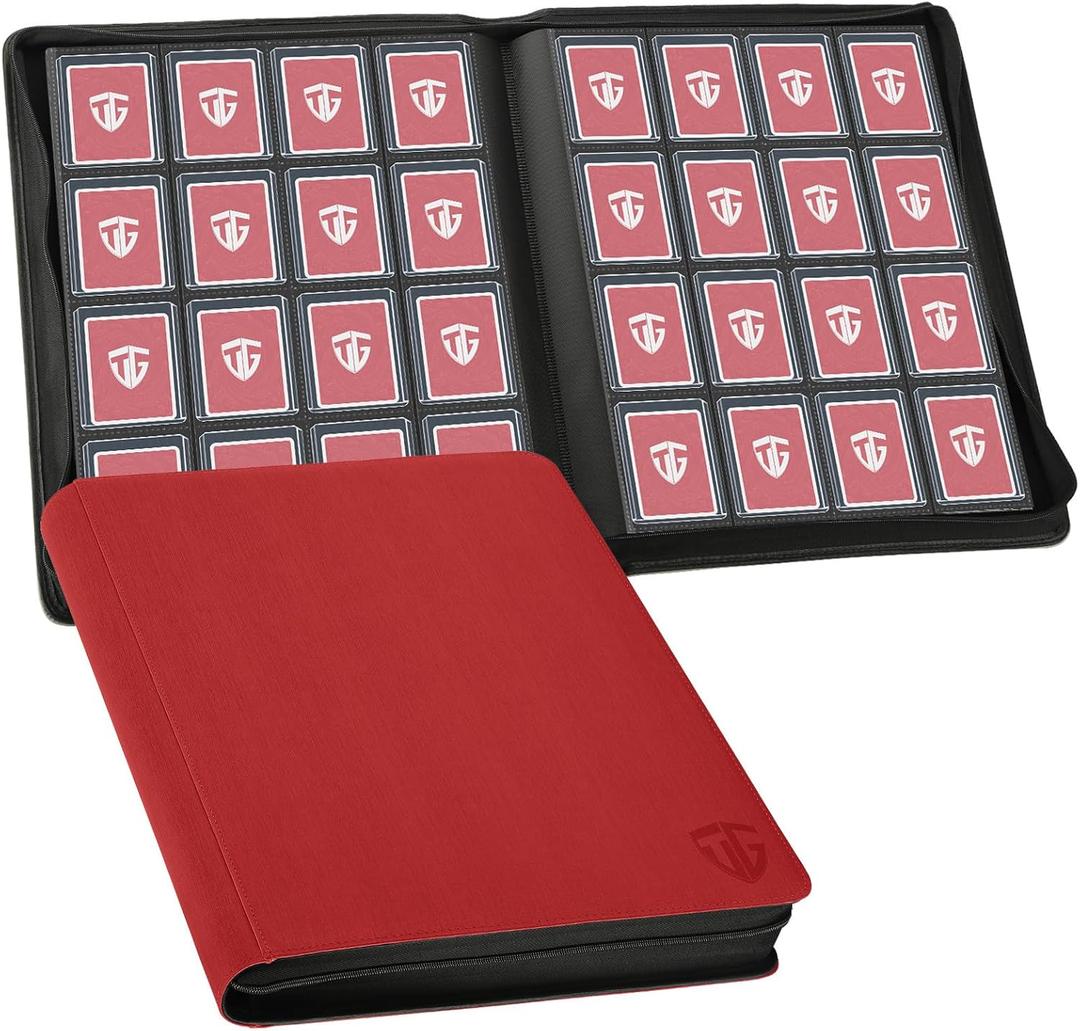 16 Pocket Toploader Binder,Holds 640 3x4 Toploader Hard Cases,Sleeves Card Collection Binder,20 Double Sided Pages,Compatible with Trading & Sports Holder(Red)