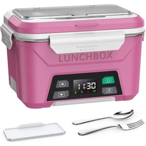 EAST OAK Cordless Electric Lunch Box for Adults, Heated Lunch Box Battery Powered with Automatic Heating, 5.5 Cups Portable Food Warmer with Removable Tray Divider (Pink)