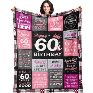 Sruemiul 60th Birthday Gifts for Women - 60th Birthday Decorations for Woman - 60 Year Old Birthday Gifts - Happy 60th Birthday Gift Ideas for 60 Year Old Woman - 1966 & 60th Birthday Blanket 60"x80"