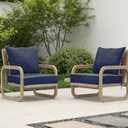 24x24 Outdoor Chair Cushions Set of 2, Waterproof Deep Seat Cushions for Patio Furniture with Removable Cover, Fade Resistant 4'' Outdoor Seat Cushion with Ties Handle for Sofa Couch,Navy White Piping