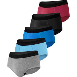 BEENIUBEE Men's Incontinence Underwear  Washable & Reusable Leakproof High Absorbent, Cotton, Briefs, 150ML 5 Pack (Multicolor01, Large)
