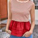 Tankaneo Womens Summer Striped Peplum Tank Tops Red (Red, XL)