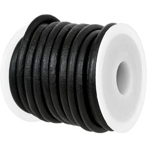 GENIQUE Real/Genuine Round Leather String Cord for Necklace, Bracelets, Jewellery, Braiding (Black Distressed, 5mm)