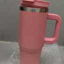 30 oz Tumbler with Handle and 2 Straws,2 in 1 Lid Insulated Water Bottle Stainless Steel Travel Coffee Mug,Pink