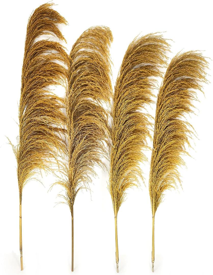 Pampas Grass Decor Tall,Long Pampas, Large Pompas Floral, Elegant Feather Flowers for Wedding Decorations, Living Room Decor (Natural Gold, 4pcs 43.3"(110cm))