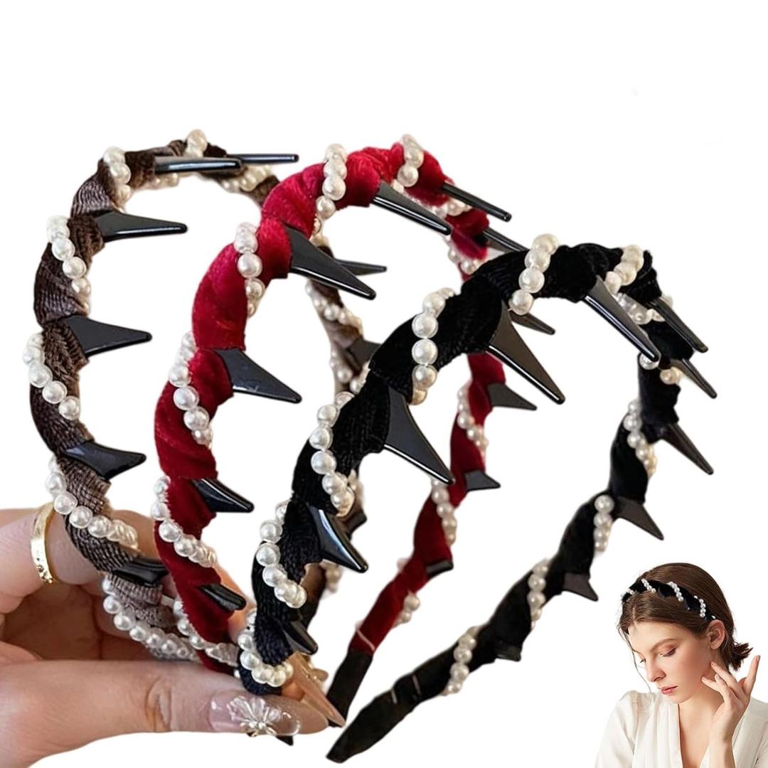 2 x 3 Packs Vintage High Cranium Artificial Pearl Hairband, New Elegant Non Slip Pearl Headbands, Hair Bands For Women's Hair, Party Wedding Home Hairband (Pearl-3pcs)