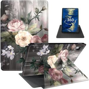 Case for Kindle Fire HD 8 & Fire HD 8 Plus Tablet (12th Generation 2022 & 10th Generation 2020 Release) 8" PU Leather 360 Degree Rotating Swivel Stand Smart Cover with Auto Wake/Sleep,Art Flowers (for Fire HD 8 2022/2020)