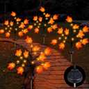 4 Pack Outdoor Fall Solar Lights Decorations Thanksgiving Waterproof Orange Maple Leaf Lights, Autumn Artificial Tree for Halloween Christmas Party Yard Garden Decor, 10 LED 8 Modes