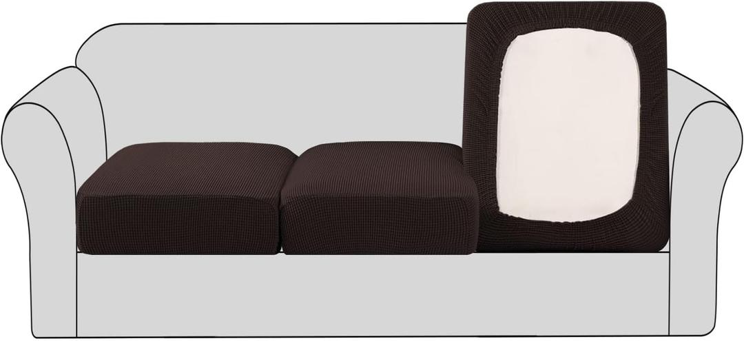 H.VERSAILTEX Super Stretch Couch Cushion Covers Sofa Cushion Slipcovers Jacquard Fabric Individual Seat Couch Slipcover Sets for Pets with Elastic Bottom(3 Packs Cushion Sofa Covers, Chocolate)