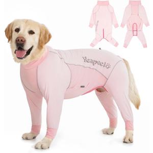 Yeapeeto Dog Sun Protection Cooling Suit UPF 50+, Quick-Dry Breathable Jumpsuit for Large & Medium Dogs, Outdoor Dirt-Resistant Shedding Control Pet Apparel (Blush Pink, 4X-Large)