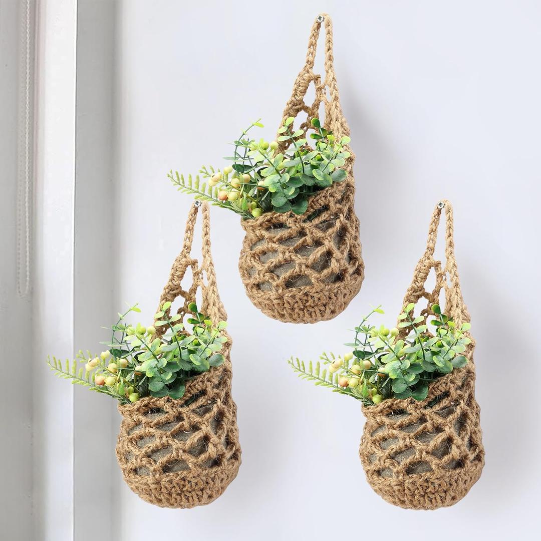 3 Packs Hanging Planters for Indoor Plants up to 4 in., Wall Plant Holder | Plant Hanger Indoor, Wall Planters for Indoor Plants, Hanging Plant (3PK, for 4 inch Pot) (Jute X 3pc)