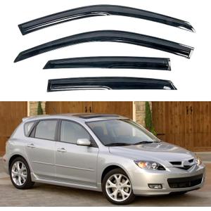 KPY Window Visor Compatible with Mazda 3 Hatchback 2004-2009, 4PC Rain Guard Side Window Vent Deflectors Tape-On Mugen Style, 2004 2005 2006 2007 2008 2009 (04-09 Mazda 3 Hatchback)