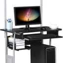Yaheetech 2 Tier Mobile Computer Desk with Printer Shelf & Keyboard Tray Rolling Computer Table for Small Spaces, Compact Study Workstation with Wheels, Space Saving, Black