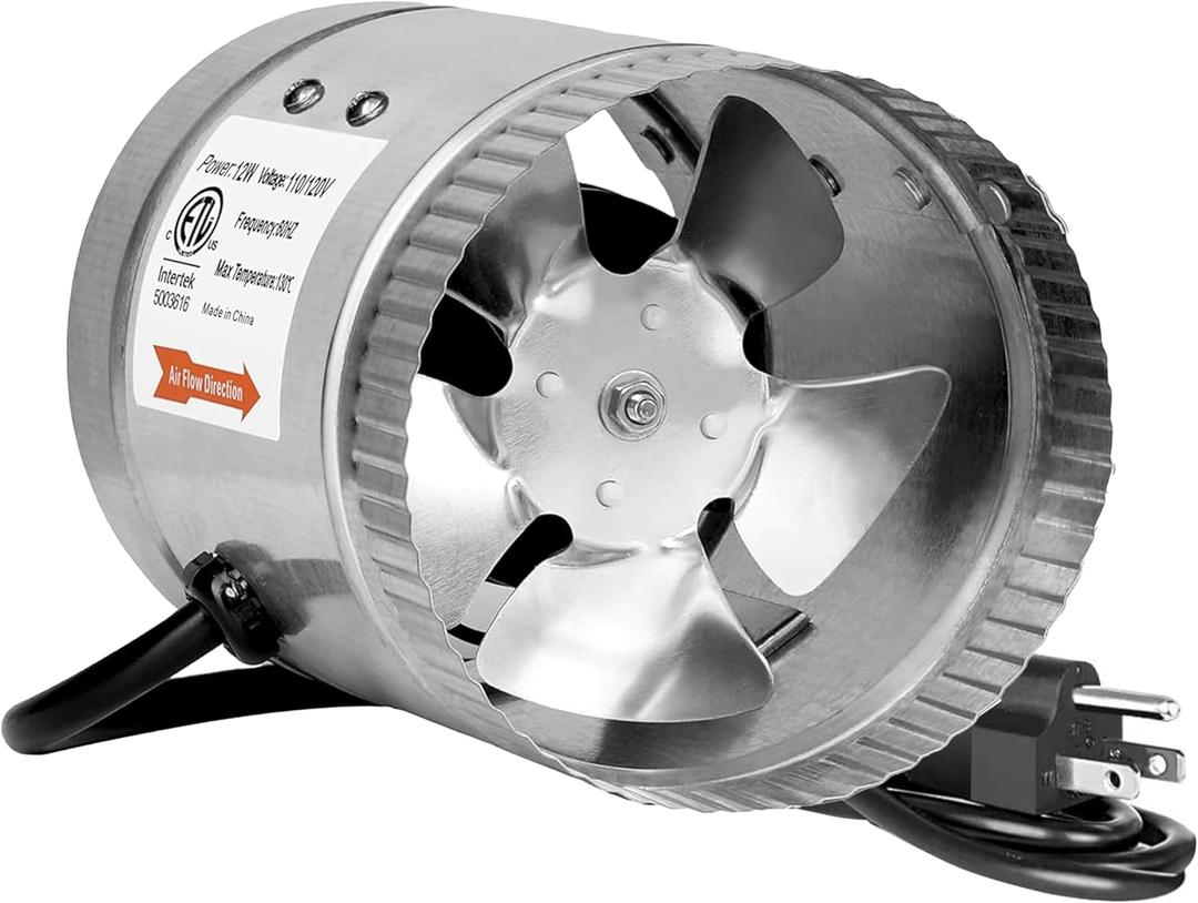 Simple Deluxe 4" 100 CFM Inline Fan, Low Noise HVAC Exhaust Fan, Suitable for Basements, Bathrooms, Kitchens, and Grow Tents, Silver